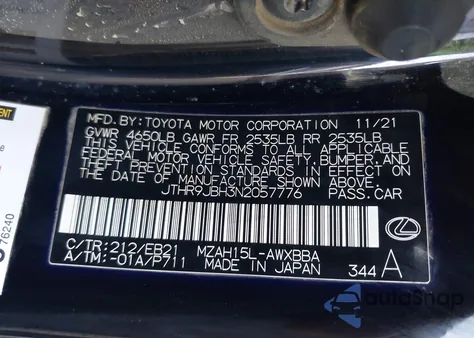 2022 Lexus Ux 250H F Sport z USA, uszkodzony, nr VIN JTHR9JBH3N2057776